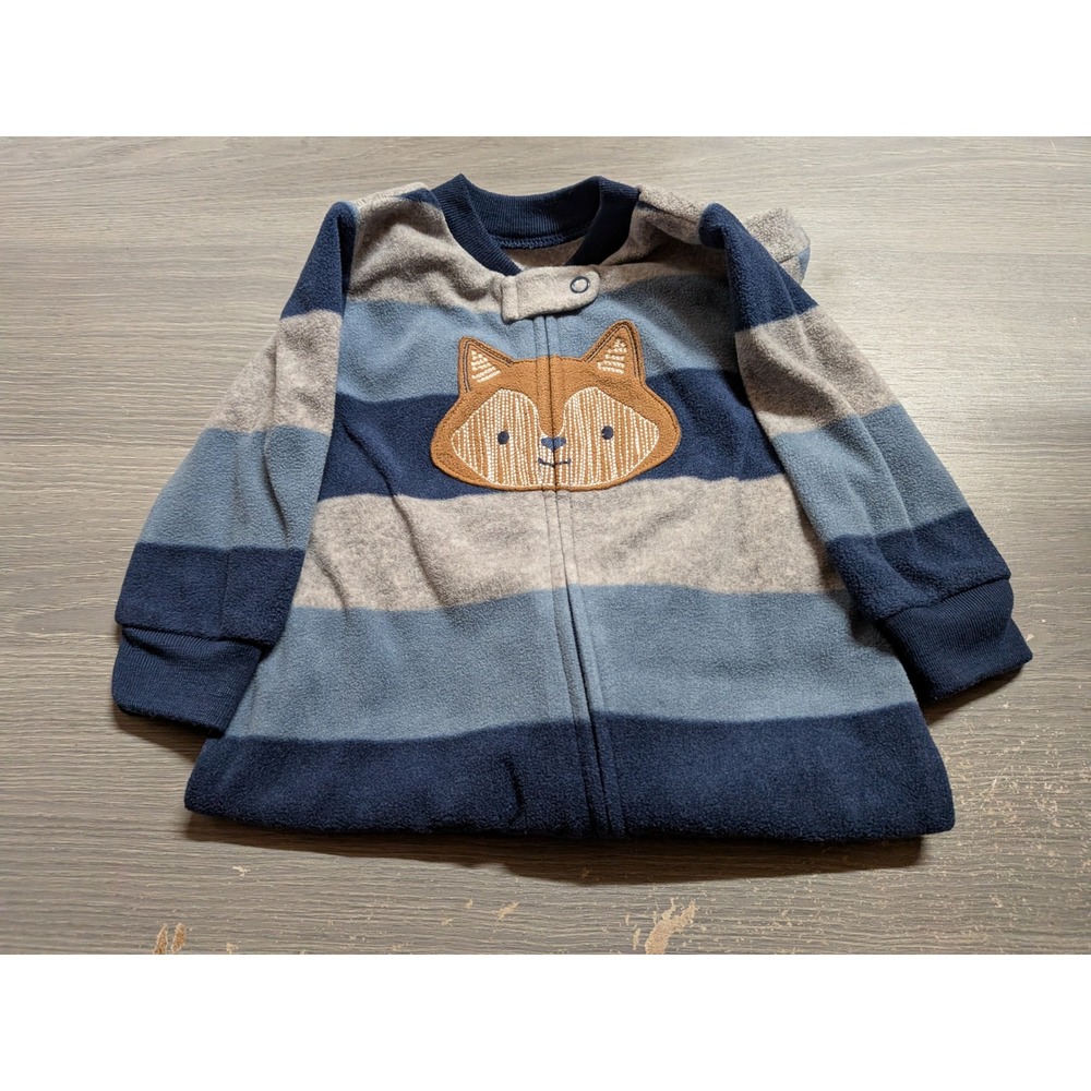 Child of Mine by Carters Baby Boy Blue Striped Fox Fleece Footed Pajamas 3-6M